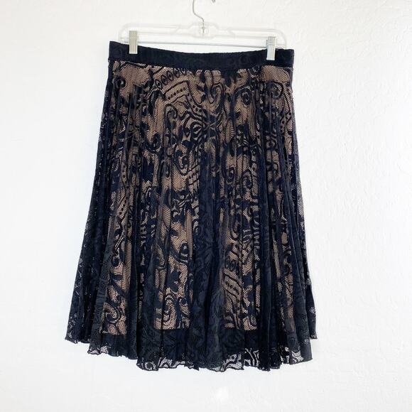Oasis Black Lace Nude Overlay Pleated Midi Skirt Medium - Picture 7 of 7